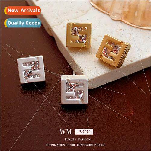lver needle zirconia square simple compact earrings niche hu
