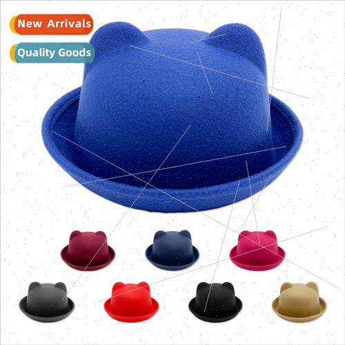 Parent-child  cat ears bowler hat imation tweed wool tweed c