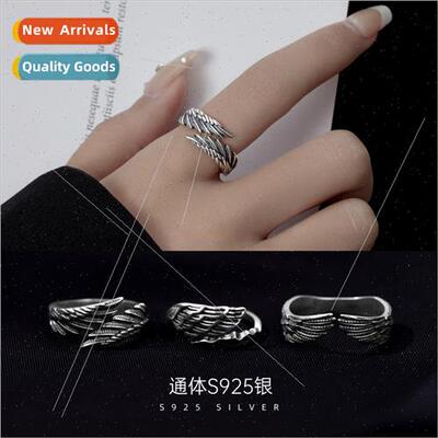 S925 silver Korea retro angel wings ring simple niche wings