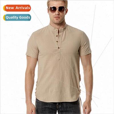 Mannequin Mens Cotton nen Henley Collar Beach Shirt C18