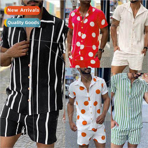 Model 2023 Men Shirt Men Shorts Short Sleeve Hawaiian Printe