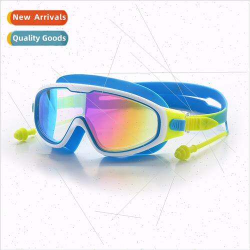 Childrens swimming goggles cool large frame one-piece earplu