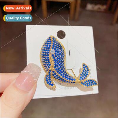 Korea fashion elegant blue whale brooch exquise pin upscale