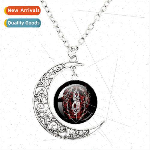New Latest Rock BMoon Necklace Punk Glass Round Pendant Fan