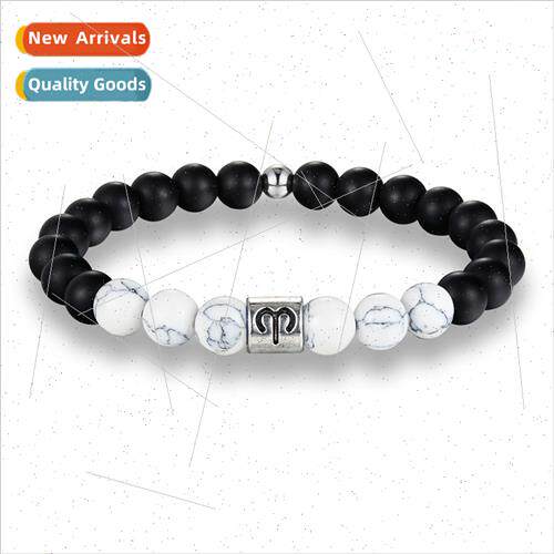 12 Zodiac gns 8mm Matte Whe Turquoise Frosted Black Stone Cr