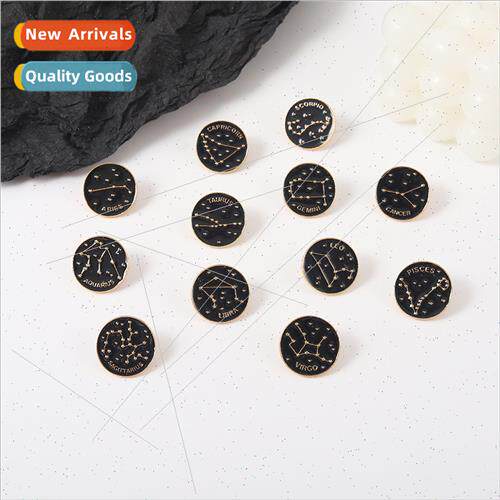 Zodiac Alloy Round Brooch Creative Design Gold Alphabet Lacq