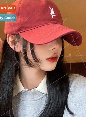 Burgundy baseball cap female spring summer embroidery soft t