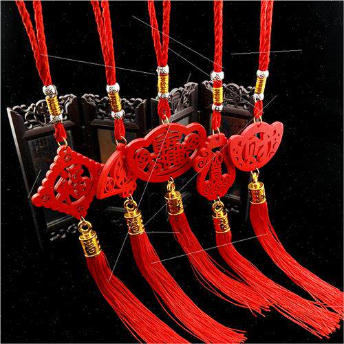 Blessed wooden sign pendant Chinese knot tassel tassel spike