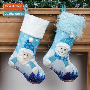 Stocking Blue Old New Snowman Christmas Man Embroidere ghted