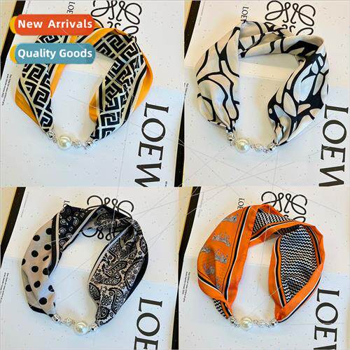 XDE new pearl magnetic button silk scarf spring autumn profe