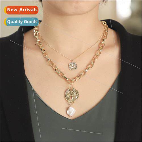 Europe stacking necklace female shaped pearl simple metal ve