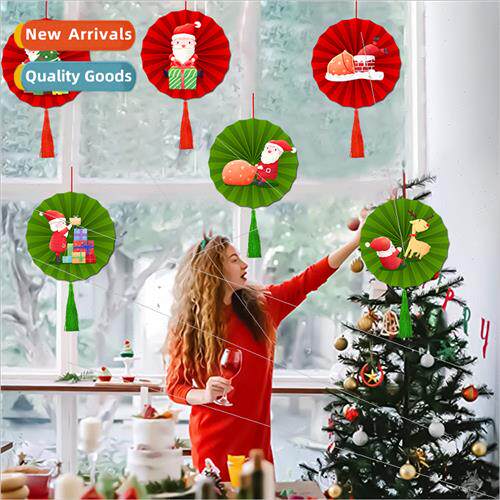 Christmas paper fan flower shopping mall window scene arrang