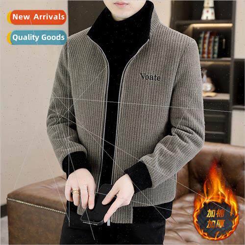 Golden sable velvet tweed coat men fall winter jacket thicke
