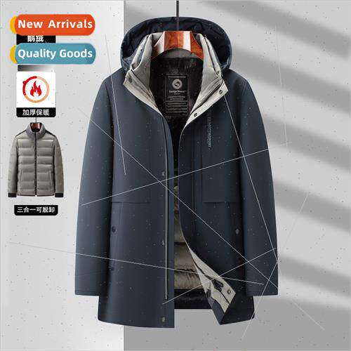 Goose down hooded down jacket removable liner men 2023 winte