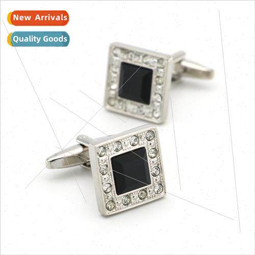 Business square black blue crystal cufflinks适用men gift Fre