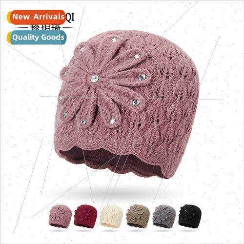 Autumn winter handmade crocheted diamonds warm wool cap fema