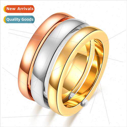 Rings Europe Women Glossy Triple Ring Tri-color Stainless St