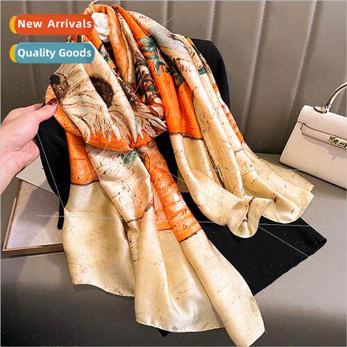 2021 new sunflower pattern decorative imation silk scarf fas