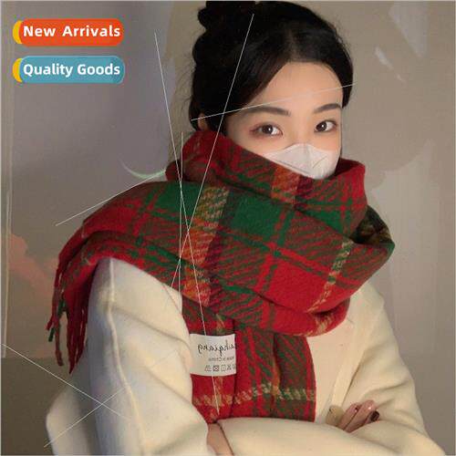 New Year red plaid scarf female winter warm faux cashmere re