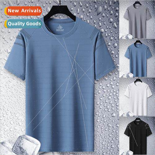 2023 summer ice silk short-sleeved T-shirt men half-sleeved
