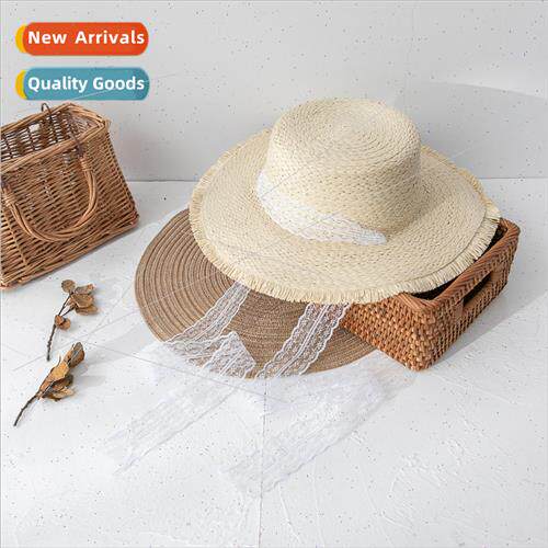 Ribbon Women Straw Hat Flat Top Raw Edge Straw Hat Temperame