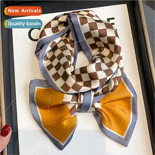 2022 Chess grid fashion small silk scarf women spring fall w