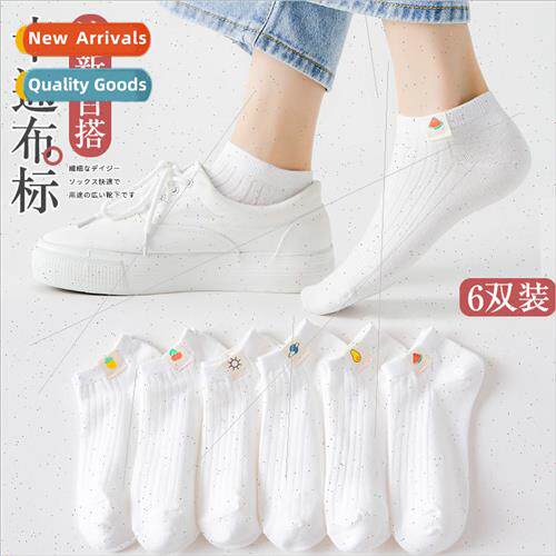 Whe socks womens summer thin cartoon cloth label cotton low-