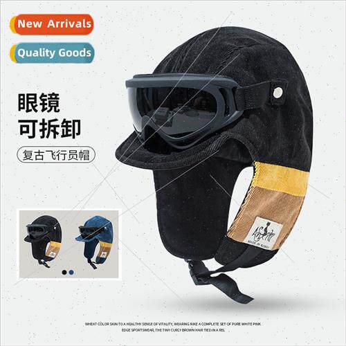 Ins wind pilot glasses Thunderbird hat female winter thicken