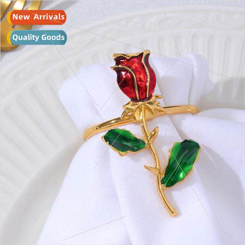 New Valentine Day Rose Napkin Ring Flower Napkin Clasp Oil D