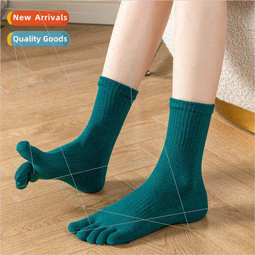 Women five-finger socks spring cotton mid-calf socks solid c