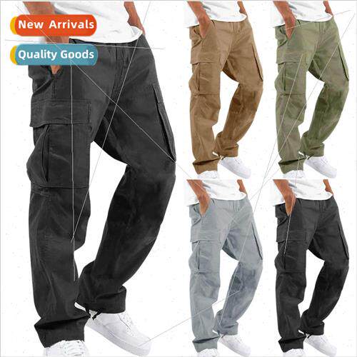 2022 Summer new men work pants drawstring multi-pocket casua