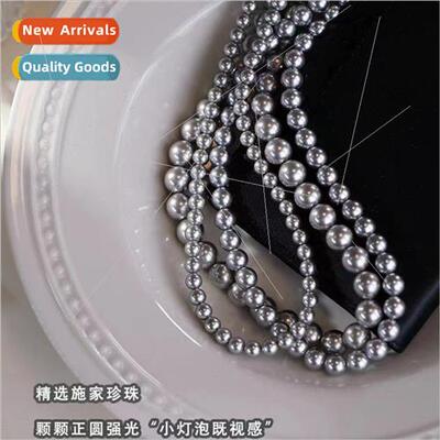 Shi a lver Gray Real Multi Hemp Pearls Necklace Women French