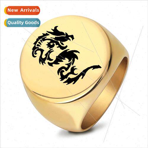 Ink wind ins dragon simple tanium steel round men ring retro