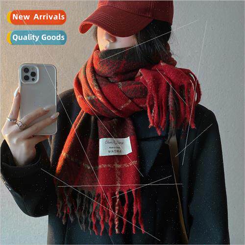 Red plaid scarf girls winter 2022 new senior sense faux cash