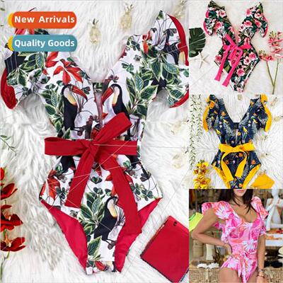 One-piece bikini 2023 new swimsu women ruffles tie triangle