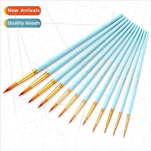 12 Matte Blue Bar Pointed Watercolor Pencils Set Nylon Hair