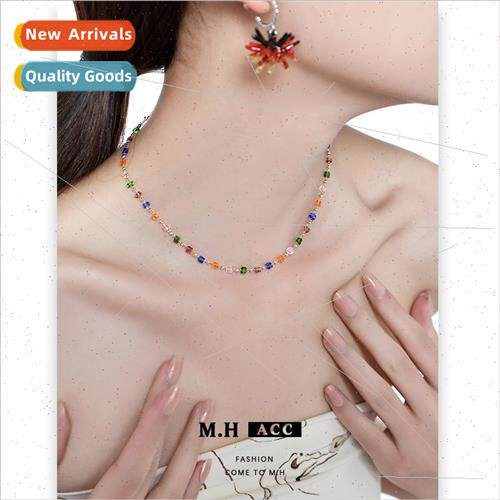 Colorful beaded necklace female 2023 new simple niche collar