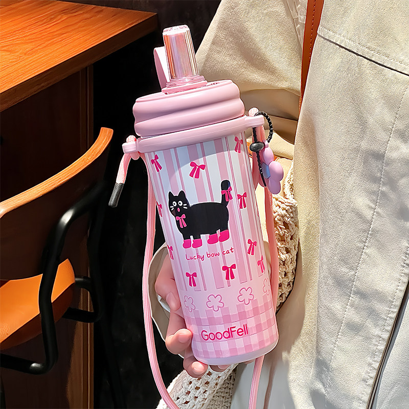 保温杯女生2026新款大容量高颜值带316吸管水杯车载便携随行杯子