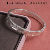 手工定制S9999纯银手镯女锤纹吉言足银开口镯子小众情侣款 送女友