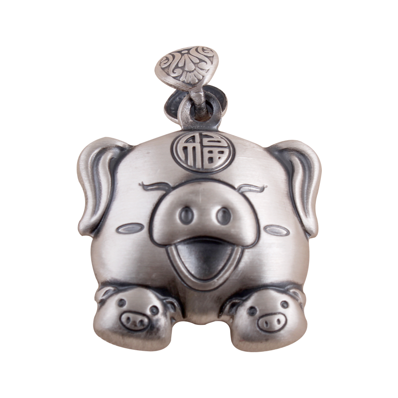 足银复古毛衣链儿童本命年生肖猪