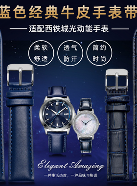 蓝色手表带男女适配西铁城EX1480 BM7140天王罗西尼依波表链配件