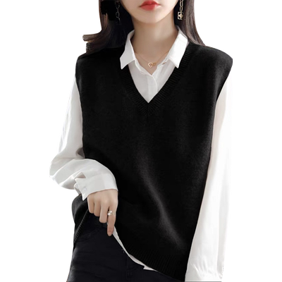 大码套头日系慵懒风V领马甲上衣