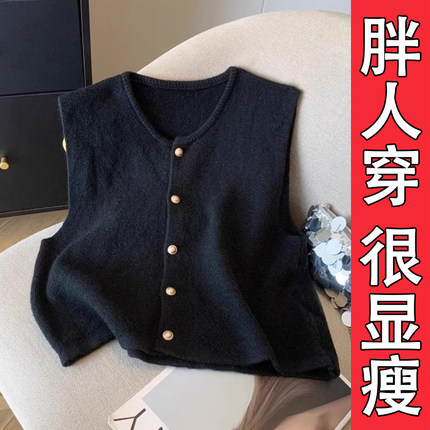 韩版百搭学院风马甲背心女秋冬加厚大码胖mm叠穿针织坎肩无袖上衣