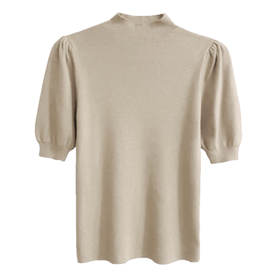 大码胖mm半高领T恤女2025新款气质泡泡袖针织衫短袖打底薄款上衣