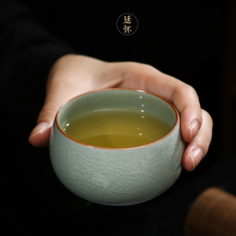 汝州产地直发全手工汝窑茶杯玛瑙釉大师作品品茗杯开片可养李廷怀