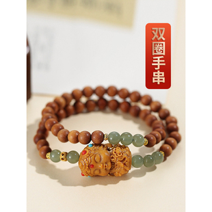 檀香木度母双圈手串原木香味沉香女款男士小珠老山檀佛珠紫檀手链