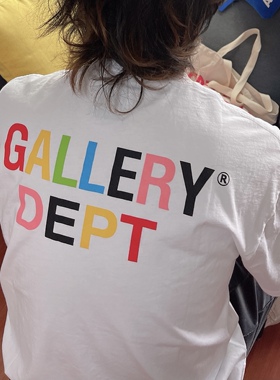 新款gallery dept 复古水洗做旧破洞彩色字母印花街头潮流短袖T恤