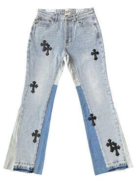 GALLERY DEPT  自主复古拼皮浅色拼接微喇叭宽松牛仔裤潮