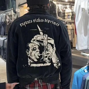 ERD忧郁的富二代黑色灯芯绒棉服 棒球服短款夹克外套男女潮