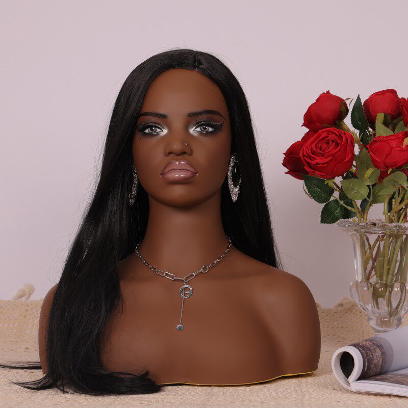 新款非洲黑人女款模特头假发头模黑肤色双肩仿真假人项链展示道具